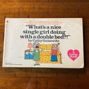 Vtg CATHY GUISEWITE What's a Nice Girl Like You Doing with a Double Bed? / 1981
